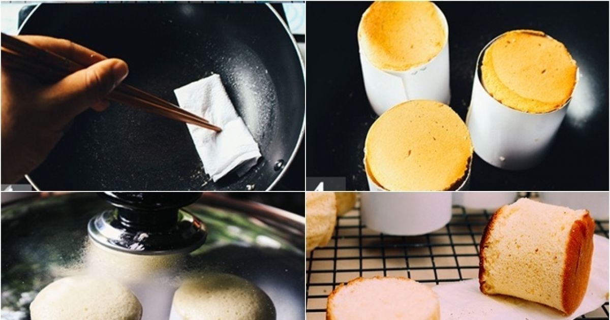 Nấu bánh trên chảo và kiểm tra bằng cách dùng que tăm xiên vào bánh