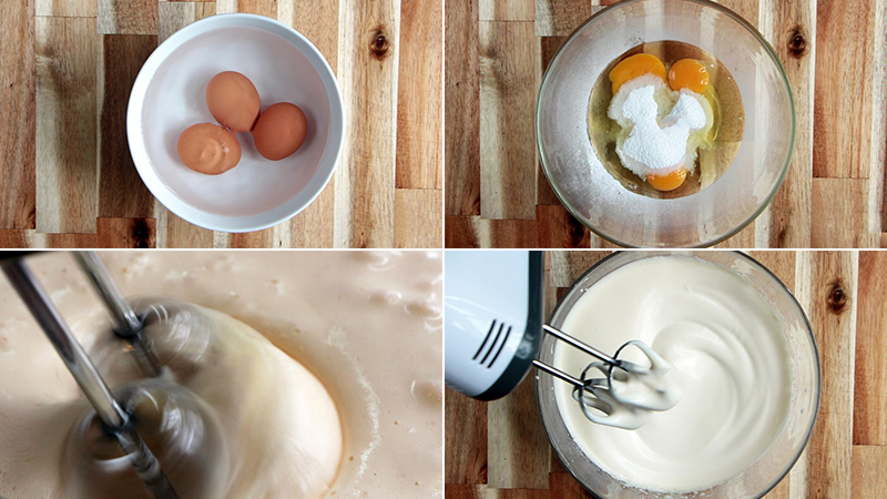 Trộn đều bột bánh với lòng trắng trứng để tạo hỗn hợp đồng nhất