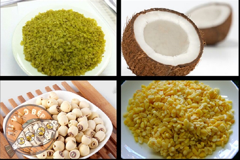 Nguyên liệu chính để nấu món chè cốm đậu xanh hạt sen