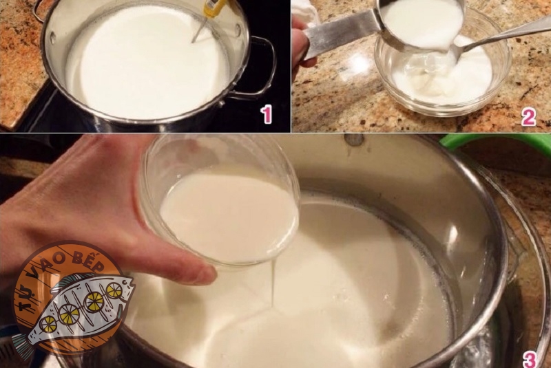 Cho các loại sữa đã chuẩn bị hòa trộn với nhau để tạo thành sữa chua