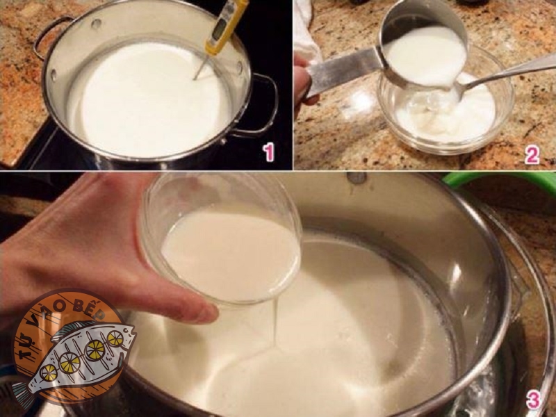 Lần lượt cho sữa tươi, sữa đặc, sữa chua hộp vào khuấy đều hỗn hợp